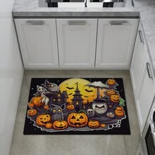 1 tấm thảm bếp in hình bí ngô Halloween, thảm chùi chân chống trượt, phòng ngủ, phòng khách, thảm sàn phòng tắm, trang trí nhà cửa - Nhiều màu - Xem 3