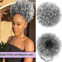 1 paquete de extensión de cabello postizo rizado rizado afro retro en moño con cordón para mujer - Multicolor - Ver 10