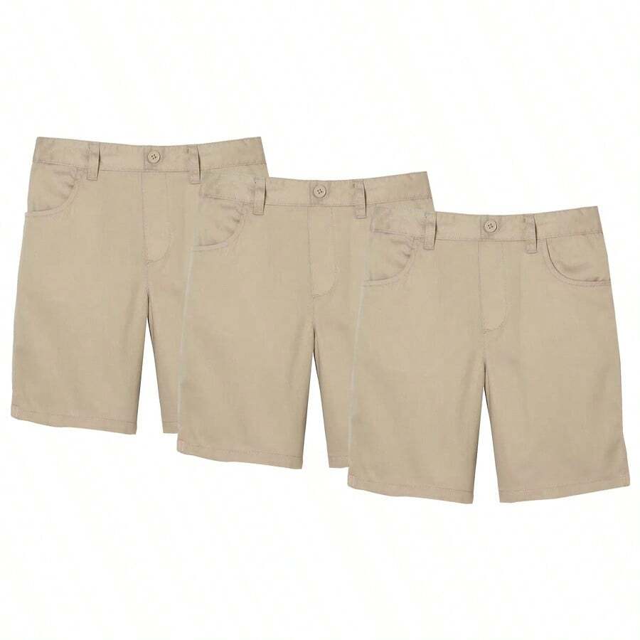 3 条装青少年女孩校服超弹力百慕大短裤 - 卡其色 - 卡其色 - 卡其色 - 查看 1