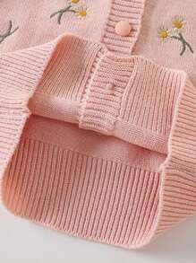 Young Girl Knitted Embroidery Floral Cardigan Sweater With Peter Pan Collar