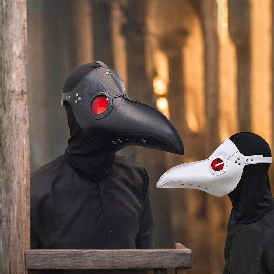 1pc Dark Red PU Leather Plague Doctor Bird Beak Raven Mask, Adjustable Masquerade Halloween Costume Accessory - Multicolor - View 1
