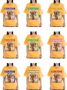 Áo thun nữ tùy chỉnh - Thêm văn bản và hình ảnh của riêng bạn (Ảnh thú cưng/Ảnh tự sướng/Ảnh bạn bè/Ảnh thành viên gia đình) để thiết kế áo thun in cá nhân hóa, logo | Doanh nghiệp | Quà cưới | Quà tặng tiệc sinh nhật | Trang phục Halloween | Giáng sinh, In ảnh thú cưng trên áo thun tùy chỉnh, Quà kỷ niệm, Quà tặng ngày lễ tình nhân, Quà sinh nhật, Quà cưới, Quà tặng bạn thân, Ảnh em bé/Cặp đôi/Gia đình/Thú cưng - Màu vàng - Xem 2