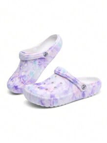 CIVHOM Women's Graffiti Pattern Clogs, Casual Hollow Out Design Garden Shoes, Comfortable Slip On Beach Slides