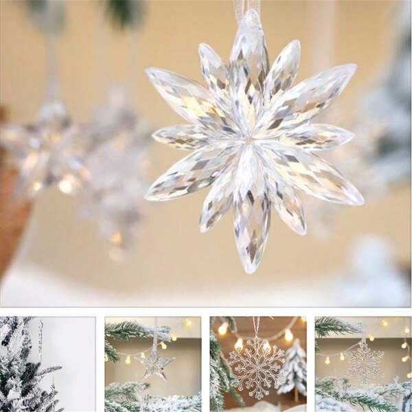 3pcs/6pcs/9pcs/12pcs/16pcs Transparent Icicle Snowflake Hanging Ornaments, For Outdoor Trees, Home, Store, Holiday, Party, Tree Decoration, Back To School Valentine Day