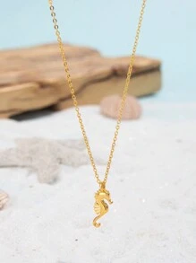 1 件流行女士时尚海滩和海洋主题个性化鲨鱼天然石吊坠项链，是婚礼、订婚派对、万圣节的理想礼物 - 金色 - 查看 8