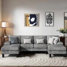 Sectional Sofa Couches For Living Room, U Shaped Modular Sectional Sofa, Convertible Sofa Bed 6 Seats Sectional Sleeper Sofa Comfy Couch With Adjustable Backrest - 灰色的 - 查看 2