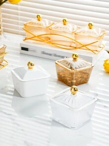 طقم واحد ، صحن للفاكهة/المقبلات مقسم بحافة ذهبية ، صينية لتقديم الحلوى/المقبلات باللون الزهري الفاتح، صحن فاكهة للمعيشة، برطمان بلاستيك للحلوى مع غطاء، صينية للمقبلات ، زخرفة منزلية للطاولة