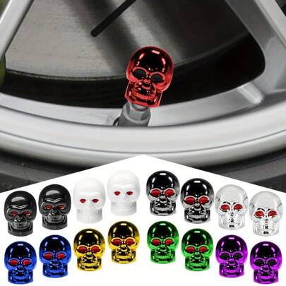 4 Pcs/Pack Skull-Shaped Copper Alloy Valve Cap Set, Corrosion Resistant, Universal Stem Covers For Cars Trucks Motorcycles SUVs And Bikes