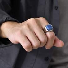 1 件男士青金石戒指 - 藍色 - 查看 4