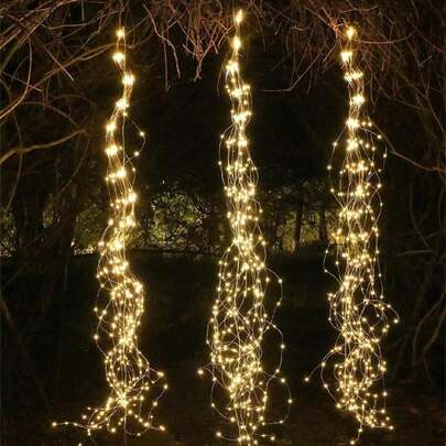 1pc 2M/200LED Solar Powered Waterfall Lights, Solar LED Fairy String Lights, Solar Tail Lights, LED Firefly Lights, 8 Modes, Hanging Lights, Wedding Decor, Solar Powered, Yard Decor, Suitable For Bedroom, Porch, Holiday, Dorm, Patio, Party, Indoor, Wedding, Garden, Holiday Decoration
