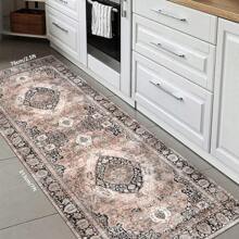 1 tấm thảm trải sàn in họa tiết Bohemian phong cách cổ điển Mỹ màu hồng san hô & đen làm từ polyester giả cashmere mềm mại chống trượt có thể giặt được cho phòng khách, phòng ngủ, hành lang, phòng ăn - Màu Hồng  San hô - Xem 2