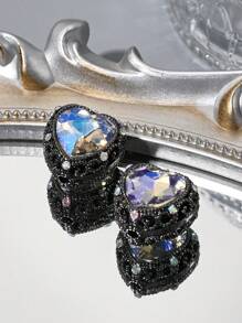 1/5pcs Multicolor Metal Rhinestone Gem Heart Shaped Hollow DIY Beads, Suitable For Family, Couple, Friend Handmade Jewelry, Pendant, Necklace, Earrings, Keychain, Phone Charm, Decorative Gift Valentines