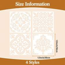 4 piezas de plantillas reutilizables de flores mandala de 12 x 12 pulgadas, plantillas de pared, plantillas de patrones de azulejos, plantillas de dibujo para manualidades, álbumes de recortes, decoración de pared, piso y hogar