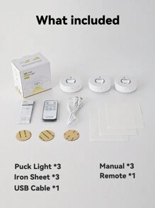 1 件/3 件 RGB 无线聚光灯、带遥控器的 LED 冰球灯、电池供电的无线 LED 夜灯、带遥控器的可充电投影灯、可调光的橱柜下灯，用于绘画图片艺术品壁橱照明走廊浴室卧室厨房橱柜楼梯家居装饰 - Warm/White/Neutral+9 RGB Color - 查看 12