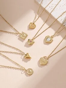 可爱心形项链，小巧 14k 金心形吊坠项圈项链，镶嵌透明粉红锆石，小巧金爱心吊坠项链，适合女士，精致金项链，适合女士的礼物 - Heart - 查看 1