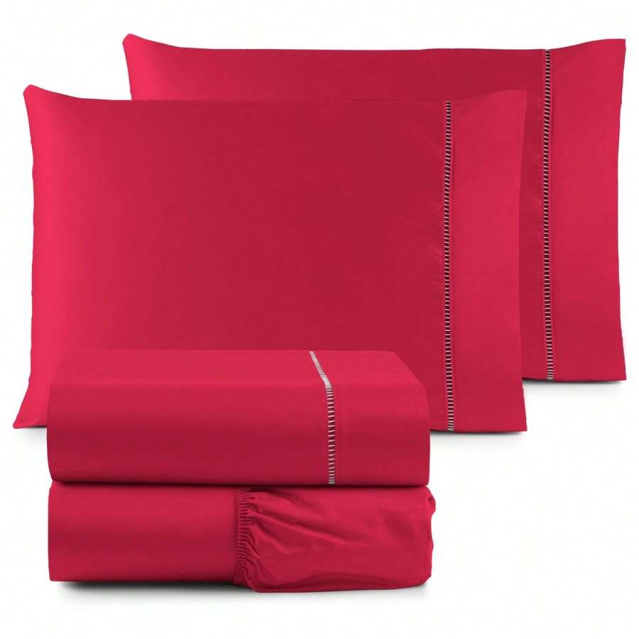 4-Piece King Size Bed Sheet Set 600 Thread Count Satin/Velvet Extra Soft Micro Percale - 查看 1