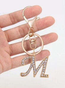 1 st., vergulde en met strass versierde eerste letter sleutelhanger, schattige strass sleutelhanger, geschikt voor dagelijks gebruik, geschikt voor zowel mannen als vrouwen, ringtas, sleutelhanger, rugzakhanger, cadeaus voor vrouwen en meisjes, portemonnee en handtas accessoires, eerste letter A-Z
