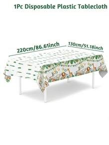 1/3pcs Jungle Animal Theme Disposable Tablecloth, Jungle Animal Birthday Party Table Runner, Dinosaur Theme Birthday Holiday Party Perfect Decoration, Birthday Gift Tablecloth - Jungle Animals - View 5