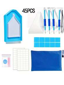 蓝色钻石画配件套件，包括钻石工具、可爱的蓝色钻石画托盘和刺绣盒，非常适合 DIY 钻石艺术，是送给朋友和家人的实用礼物 - 彩色 - 查看 14