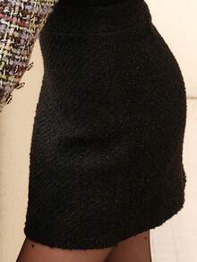 Simple Solid Color Coarse Texture A-Line Skirt, Casual Daily Wear - Black - View 4