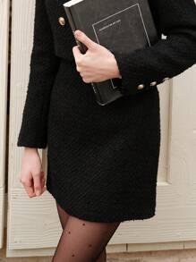 Simple Solid Color Coarse Texture A-Line Skirt, Casual Daily Wear - Black - View 3