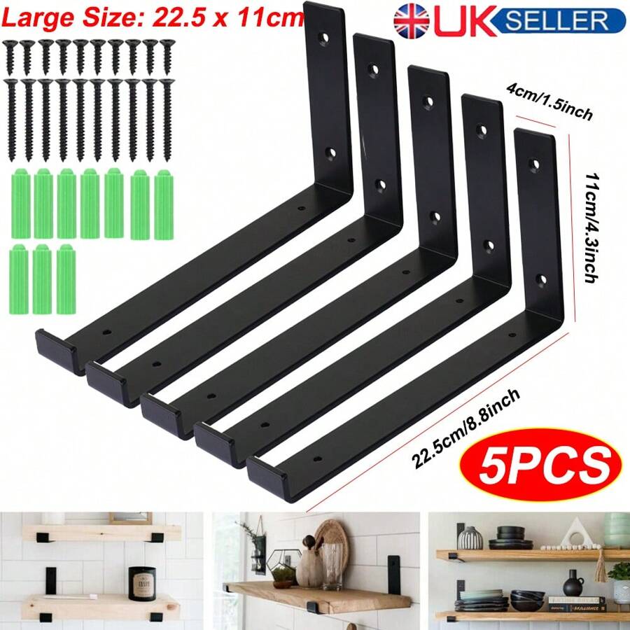 5x Shelf Brackets Rustic Heavy Duty Industrial Scaffold Board Shelf Wall Bracket - Black - View 1