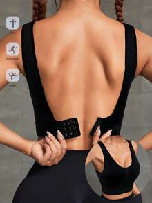 EMUPER 一体式无缝高弹力运动文胸，带衬垫罩杯，适合瑜伽和健身 - 黑色内衣 - 黑色 - 查看 2