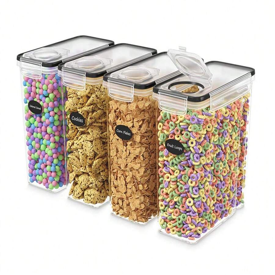 Kitchen Cereal Containers Storage - 4 Packs Cereal Dispenser Airtight Food Storage Containers Pantry Organization And Storage, Canister For Flour & Sugar 1 Marker 10 Labels - Multicolor - View 1