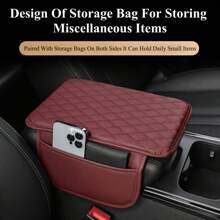 Leather Car Armrest Pad With Side Storage Bag Central Armrest Protection Mat Soft Comfortable Supporting Armrest Scratch Resistant And Wear-Resistant Car Armrest Cushion