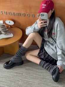 1 Đôi tất chân màu trơn, tất chân giữ ấm mùa đông. Đai chân Y2K, ấm áp - Màu xám đen - Xem 5