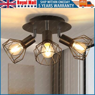OYAJIA 3 Way Ceiling Spotlight Rotatable - Spot Light Ceiling Black Ceiling Lights Industrial E14 - Spot Light Fittings Wire Cage Wall Spotlight Bar For Kitchen Living Room Bedroom No Bulb