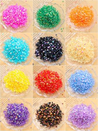 2MM-6MM Mixed Size 2000PCS/Pack Round Flat Back Resin Rhinestones Jelly Candy AB Color Bling Strass Glitter DIY Nail Art Gems Stones Diamond Manicure Nail Decal Glue On DMC Jewelry Bead For Clothes, Bag, Shoes, Nail Art, Mugs, Bottles, Tumblers, Mobile ,Makeup DIY Accessories