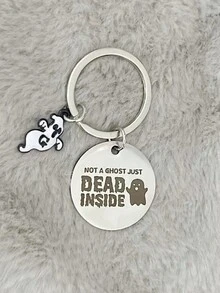 [Halloween] Skull Shaped Keychain, Cute Stainless Steel Key Chain Bag Pendant Accessories, Casual Street Letter Decor For Halloween - Silver - View 1