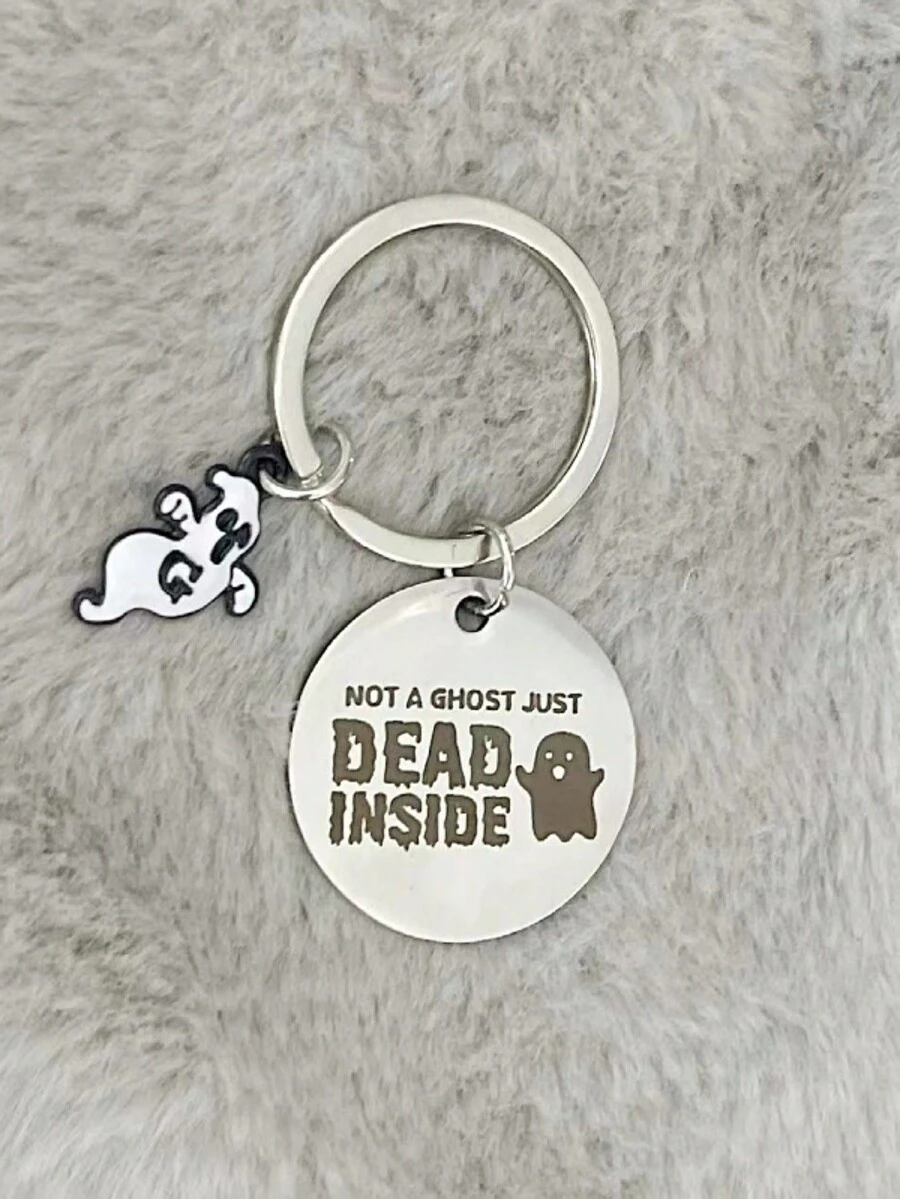 [Halloween] Skull Shaped Keychain, Cute Stainless Steel Key Chain Bag Pendant Accessories, Casual Street Letter Decor For Halloween - Silver - View 1