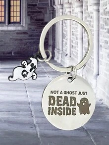 [Halloween] Skull Shaped Keychain, Cute Stainless Steel Key Chain Bag Pendant Accessories, Casual Street Letter Decor For Halloween - Silver - View 4