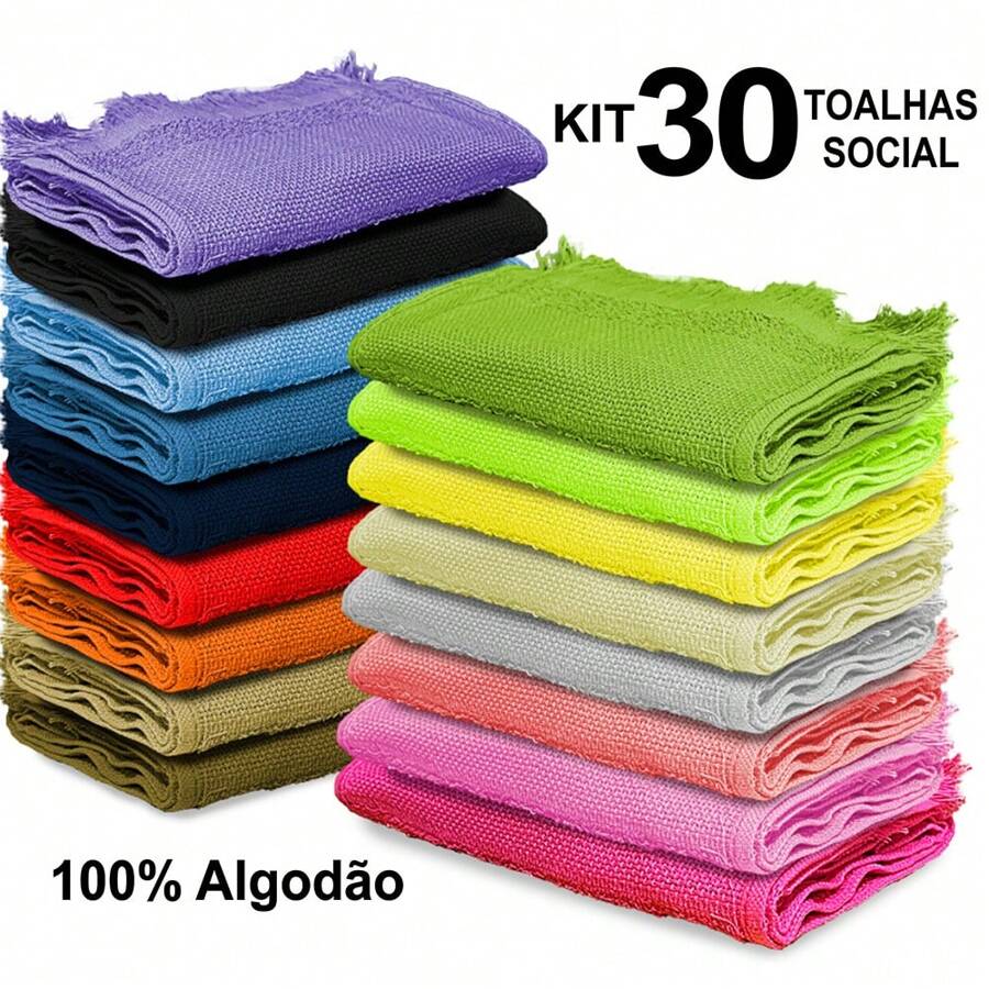 Kit 30 Social Mouth Towels With Fringe For School Embroidery Great Absorption With Soft Touch - Các loại màu sắc - Xem 1