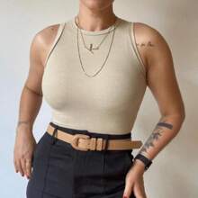 Ribana Cropped Tank Top Basic Ribana Cropped Round Neck Sleeveless T-Shirt - Màu be - Xem 1