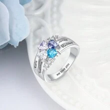 S925 Sterling Silver Birthstone Ring, Customizable With Name, A Women's Birthday Gemstone Jewelry Gift/Anniversary Gift/Holiday Gift/Mother's Day Gift/Wedding Ring. - Silver - View 3