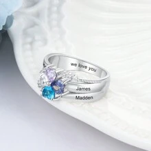 S925 Sterling Silver Birthstone Ring, Customizable With Name, A Women's Birthday Gemstone Jewelry Gift/Anniversary Gift/Holiday Gift/Mother's Day Gift/Wedding Ring. - Silver - View 4