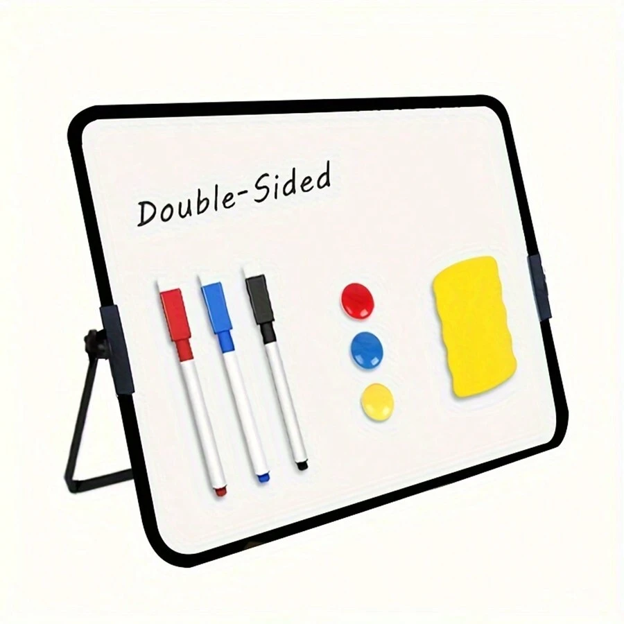 1set Magnetic Double-Sided Small White Board Kit, Adjustable Angle Memo Holder Office Whiteboard For Writing, Drawing, With Whiteboard Pen And Eraser Back To School - Multicolor - View 1