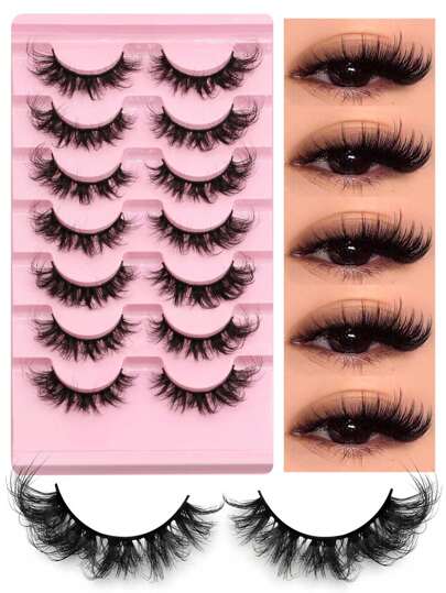 GROINNEYA 7 Pairs False Eyelashes Cat Eye Lashes Faux Mink Lashes Natural Look Fluffy Volumized Eyelashes Extension Natural Full False Eyelashes Travel Essentials Makeup Tools (MC06) Strip Lashes, Lashes, Eyelashes, Fake Lashes