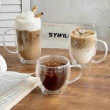 1 And 2 Packs Of Simple Double-Layer Espresso Cups With Handles, Tea Cups, Milk Tea Cups. Insulated Water Cups, Heat-Proof And Scald-Proof Design, Kitchen Supplies, Suitable For Winter And Summer Use. Birthday Gifts, Christmas Gifts (80ml, 150ml, 250ml, 350ml, 450ml)