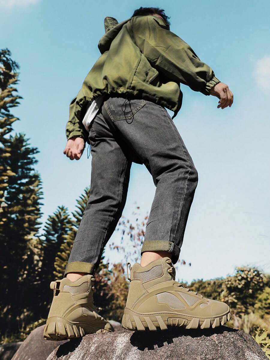 Men's Outdoor High-Top Casual Functional Hiking Shoes, Trekking Boots & Sports Sneakers - Khaki - View 1