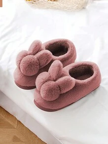 Fall/Winter Women's Cute Fluffy Plush Rabbit Warm House Slippers,Funny Slippers - Hot Pink - View 3