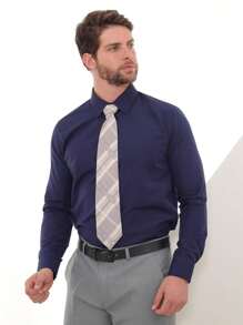 KIT Masculino 2 Peças - Camisa Social Tipo Linho Azul Marinho e Camisa Social Manga Longa Slim Azul Marinho - Azul Marinho - Visão 11