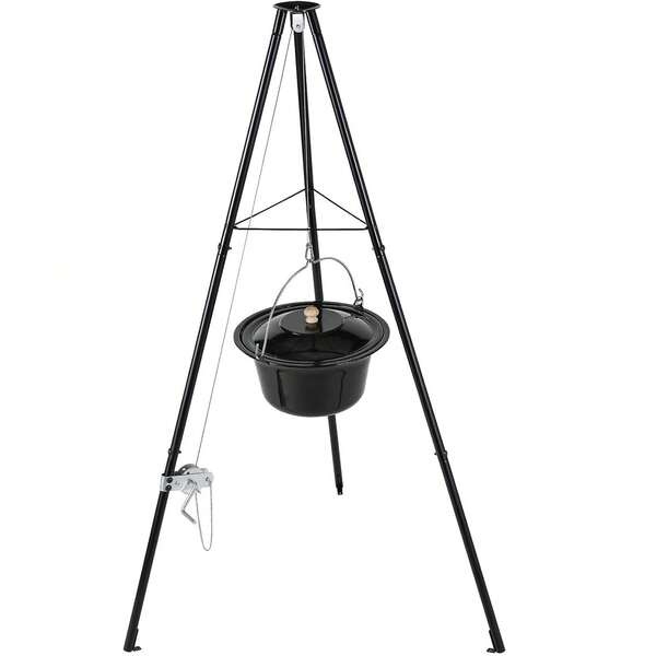 10L Goulash Kettle With Tripod, Tripod Frame With Chain Height Adjustment, Telescopic Tripod With Ground Spikes
