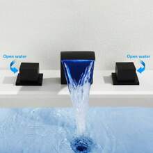 8" Widespread LED Bathroom Sink Basin Faucet 3 Holes Waterfall Vanity Mixer Taps - Matte Black - View 5
