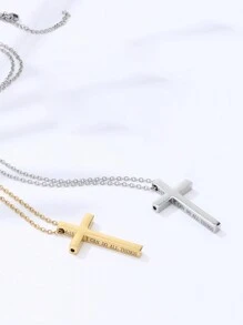 1 chiếc vòng cổ thánh giá mới có lỗ bên hông để thở, thiền và giảm căng thẳng bằng thép không gỉ, trang sức bằng thép không gỉ mạ vàng 18k, hộp quà tặng cao cấp tinh tế, dành cho bạn bè, gia đình, người thân yêu, cặp đôi, quà tặng ngày lễ - Bạc - Xem 4