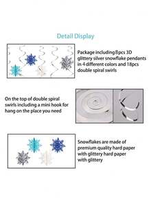 26 Pieces 3D Snowflake Silver Blue White With Ceiling Swirls For Christmas Decorations - Blue and White - View 4