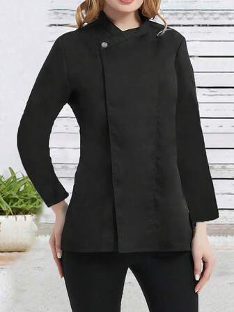 Women Casual Solid Color Long Sleeve Kitchen Uniform Top